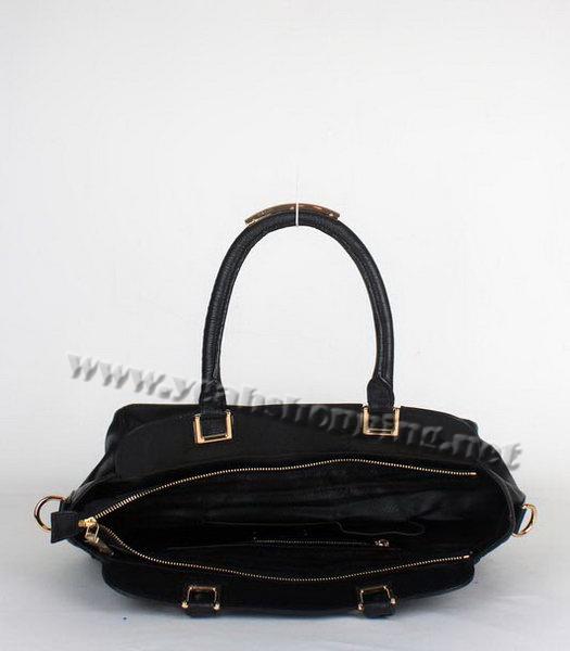 Prada Calfskin Leather Tote Bag Black with Golden Handle-6