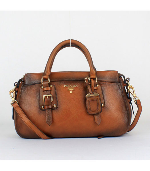 Prada Calfskin Leather Tote Bag Brown