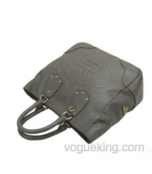Prada Calfskin Leather Tote Bag Grey-3
