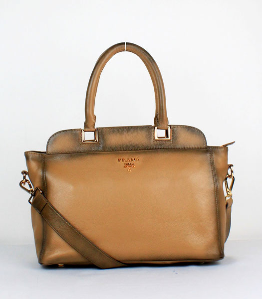 Prada Calfskin Leather Tote Bag Khaki