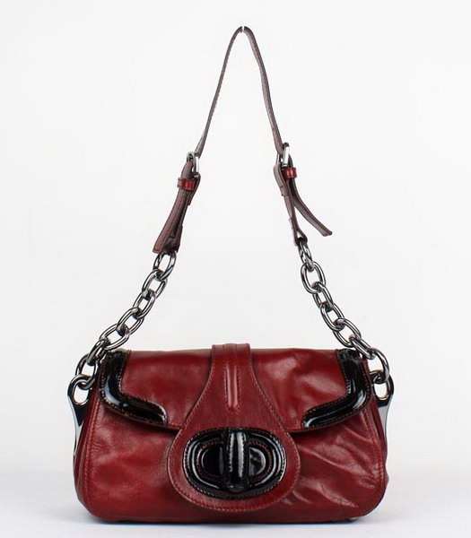 Prada Calfskin Oil Leather Shoulder Bag Jujube Red with Black
