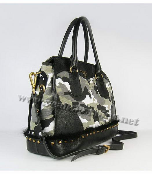 Prada Camouflage Canvas Bowler Bag with Black Leather-1