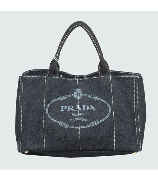 Prada Canvas Shopping Tote Handbag in Black