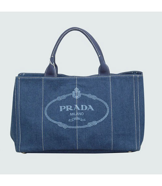 Prada Canvas Shopping Tote Handbag in Blue