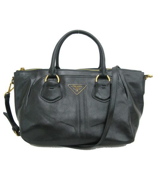 Prada Cervo Lux Zipper Black Handbag Shoulder Bag