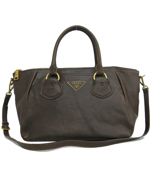 Prada Cervo Lux Zipper Coffee Handbag Shoulder Bag