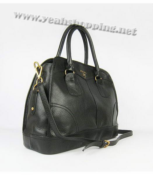 Prada Cervo Shine Leather Bowler Bag in Black-1