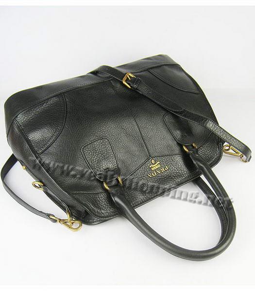 Prada Cervo Shine Leather Bowler Bag in Black-4
