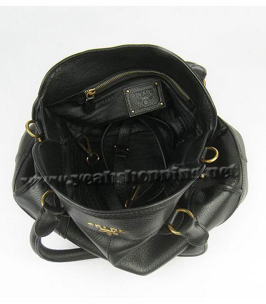 Prada Cervo Shine Leather Bowler Bag in Black-6