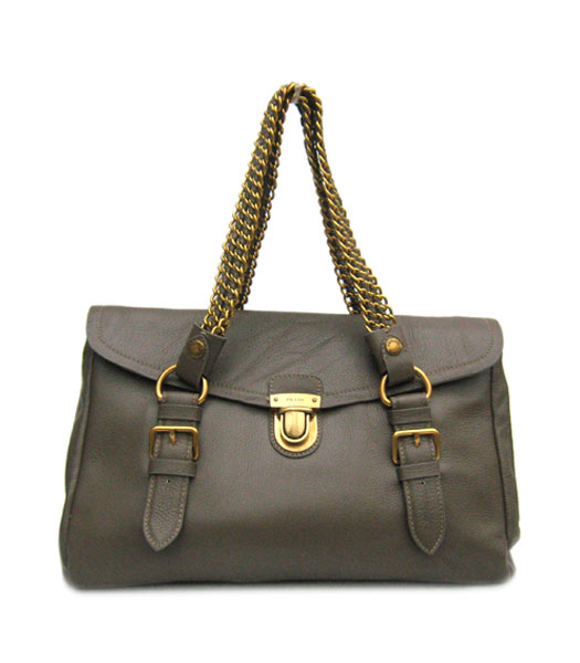Prada Chain Flap Tote Bag in Brown Grey Calfskin_BR4275L