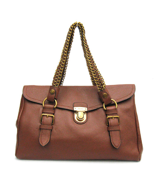 Prada Chain Flap Tote Bag in Coffee Calfskin_BR4275L
