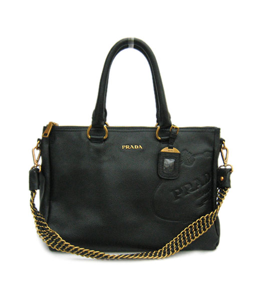 Prada Chain Strap Tote Bag Black Calfskin_BL0605