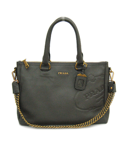 Prada Chain Strap Tote Bag Dark Grey Calfskin_BL0605