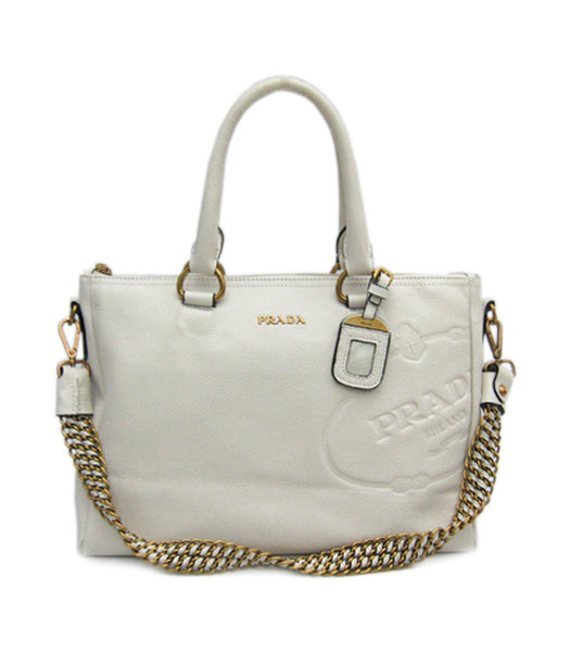 Prada Chain Strap Tote Bag Offwhite Calfskin_BL0605