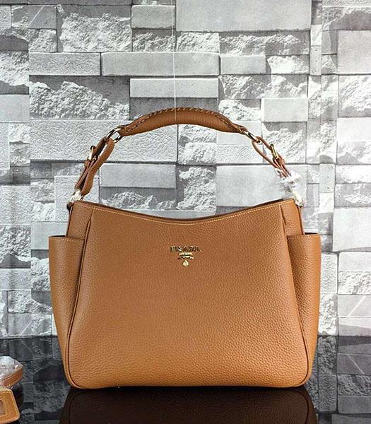 Prada Classic Litchi Veins Handbag 0125 With Earth Yellow Leather
