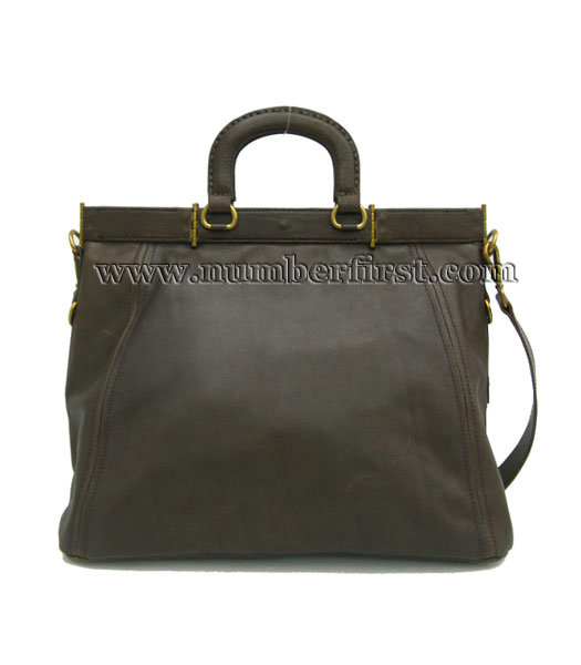 Prada Coffee Calfskin Leather Tote Messenger Bag-1