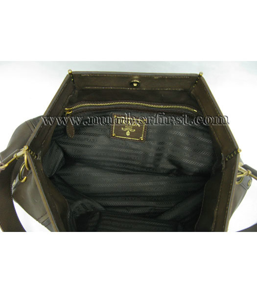 Prada Coffee Calfskin Leather Tote Messenger Bag-4