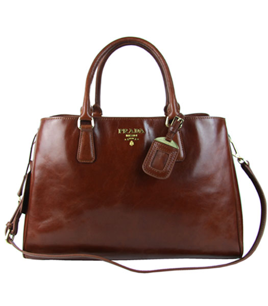 Prada Coffee Oil Leather Shopping Tote Handbag