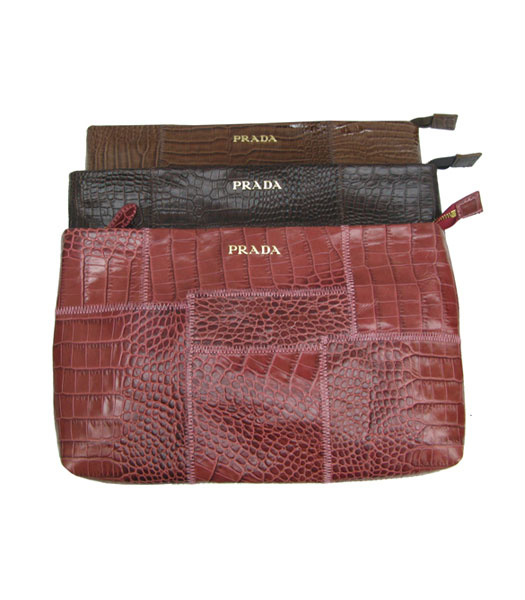 Prada Colors Leather Crocodile Veins Clutch Bag -2
