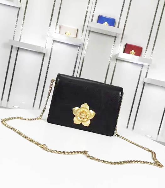 Prada Corolle Black Leather Flower Decorative Chains Bag