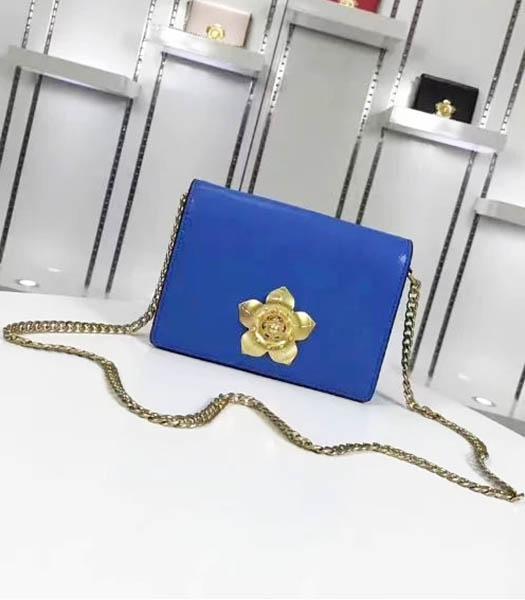 Prada Corolle Blue Leather Flower Decorative Chains Bag