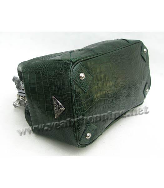 Prada Croc Veins Leather Handbag with Crystal Trim Green-2