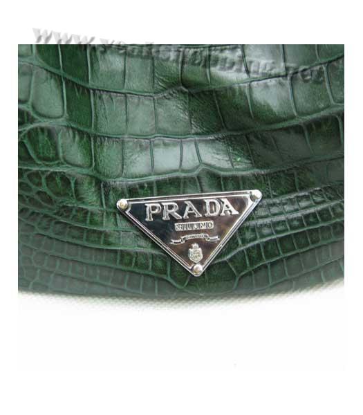 Prada Croc Veins Leather Handbag with Crystal Trim Green-7