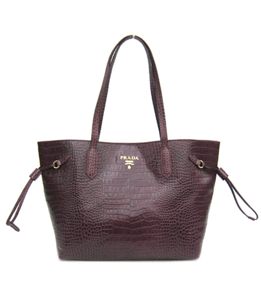Prada Croco Veins Leather Saffiano Tote Bag Purple_Coffee