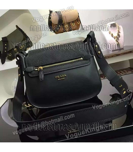 Prada Cross Veins Black Leather Shoulder Bag-2