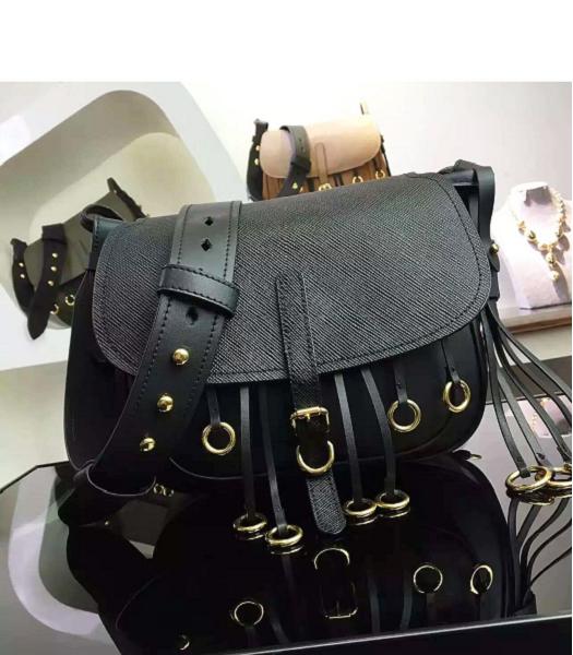 Prada Cross Veins Black Leather Shoulder Bag