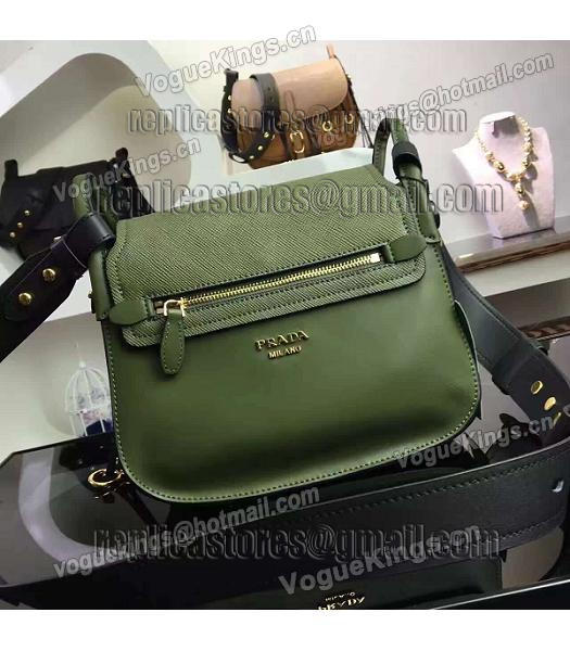 Prada Cross Veins Dark Green Leather Shoulder Bag-2