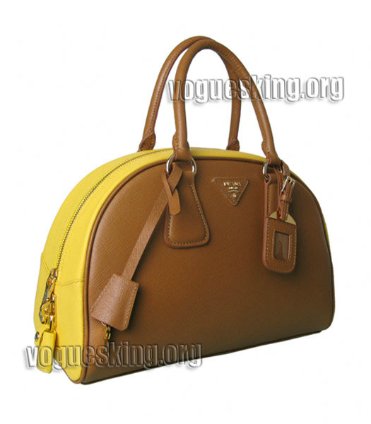 Prada Cross Veins Leather Top Handle Bag Apricot/Yellow-2
