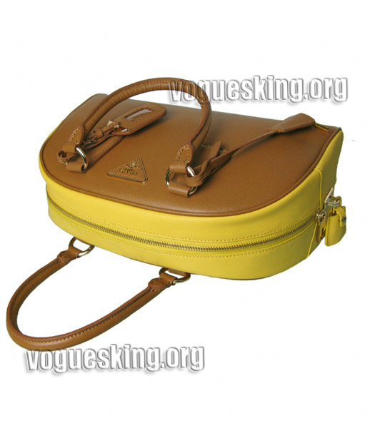 Prada Cross Veins Leather Top Handle Bag Apricot/Yellow-3