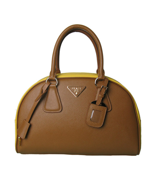 Prada Cross Veins Leather Top Handle Bag Apricot/Yellow