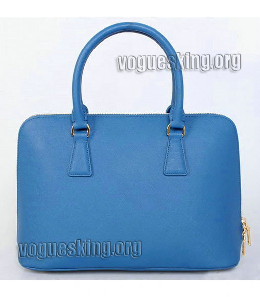 Prada Cross Veins Leather Top Handle Bag Blue-2