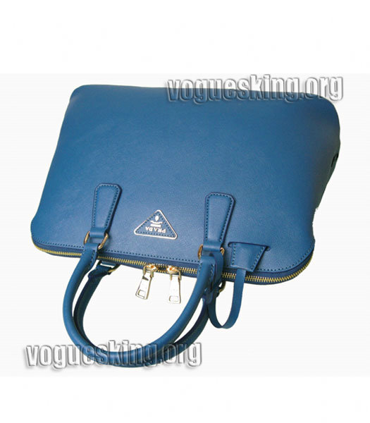 Prada Cross Veins Leather Top Handle Bag Blue-3