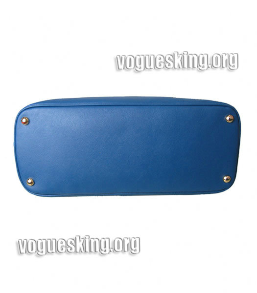 Prada Cross Veins Leather Top Handle Bag Blue-4