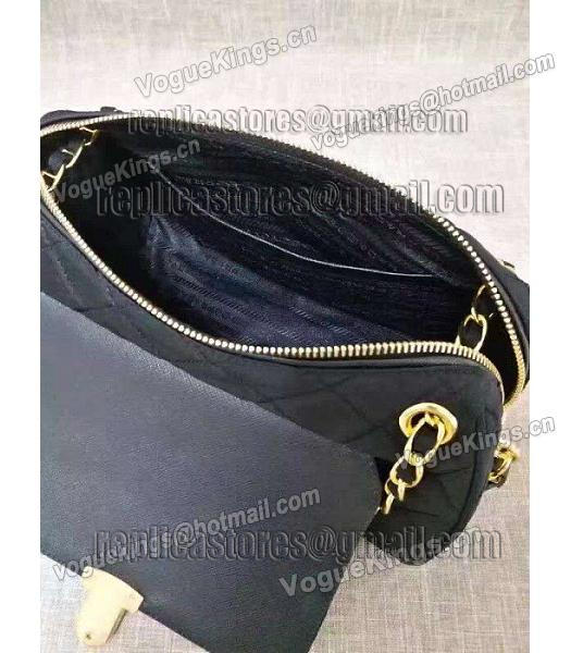 Prada Cross Veins Quilted Black Shoulder Bag Golden Chains-5