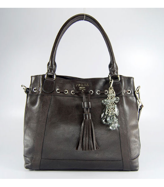 Prada Crystal Tote Bag in Dark Coffee Leather
