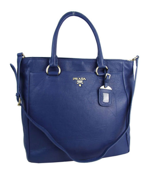 Prada Daino Saffiano Blue Leather Shoulder Bag