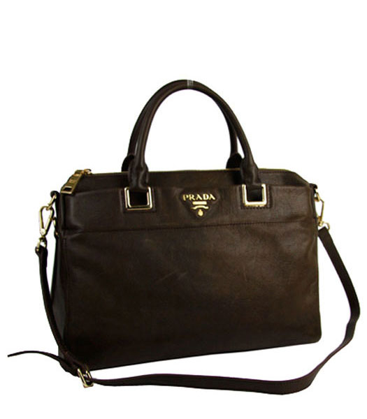 Prada Dark Coffee Calfskin Leather Top Handle Bag