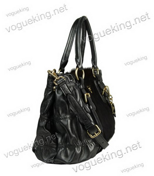 Prada Dark Coffee Horsehair Leather With Black Calfskin Tote Bag-2