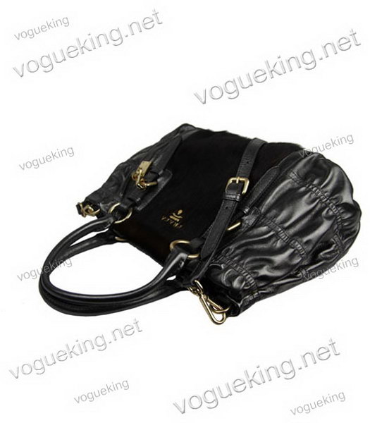 Prada Dark Coffee Horsehair Leather With Black Calfskin Tote Bag-3