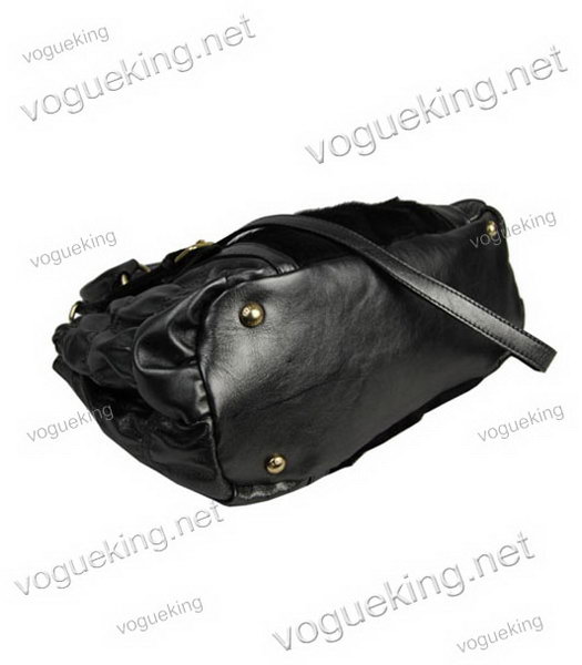 Prada Dark Coffee Horsehair Leather With Black Calfskin Tote Bag-4