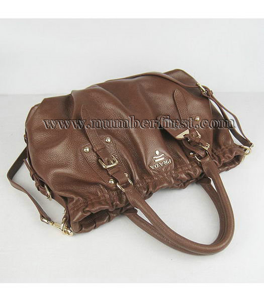 Prada Dark Coffee Leather Tote Shoulder Bag-4
