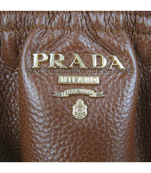 Prada Dark Coffee Leather Tote Shoulder Bag-5