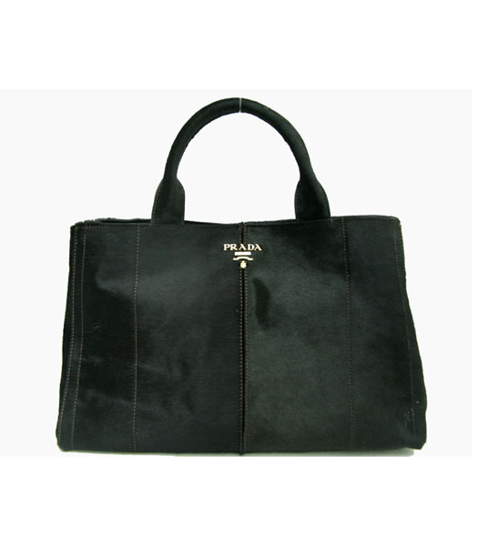 Prada Dark Coffee Pony Hair Bag with Leather Trim
