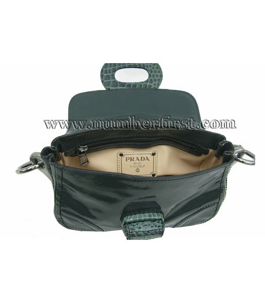 Prada Dark Green Calfskin Tote Bag with Green Croc Veins -3