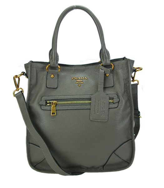 Prada Deerskin Dark Grey Leather Tote Handbag
