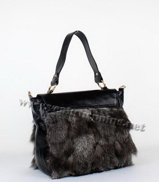 Prada Fox Fur Leather Tote Bag Black_Grey-1